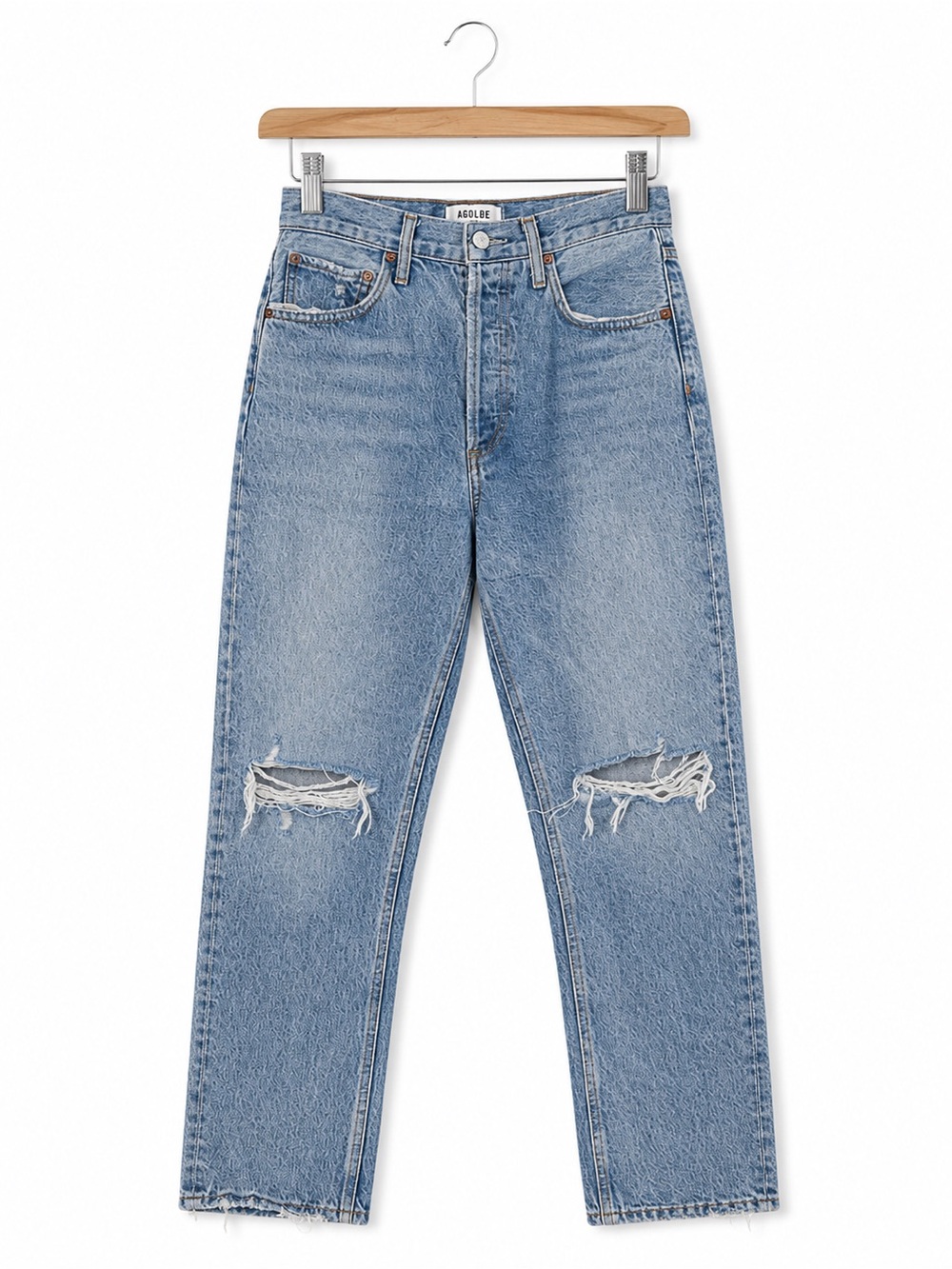 AGOLDE Riley High Rise Straight Crop Distressed Jeans 25 Lt Wash Organic Cotton